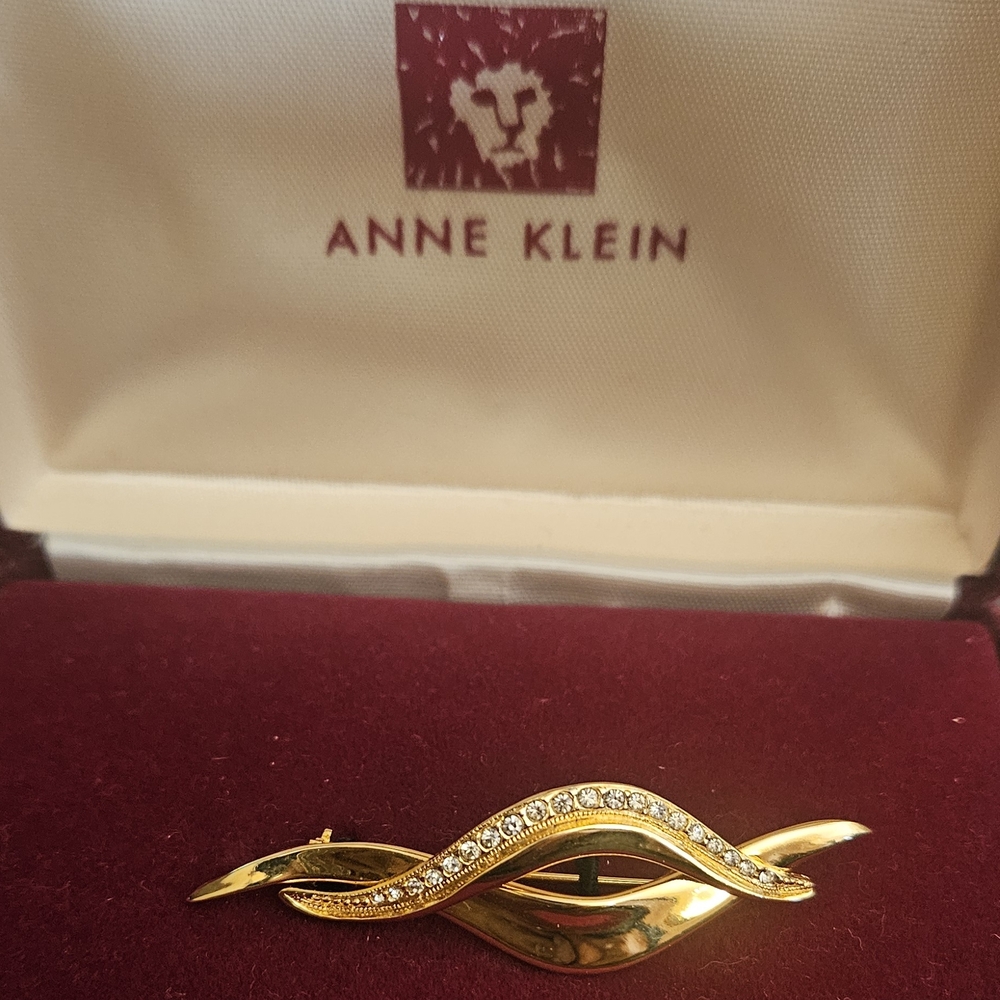 Anne Klein Gold Brooch with Crystals